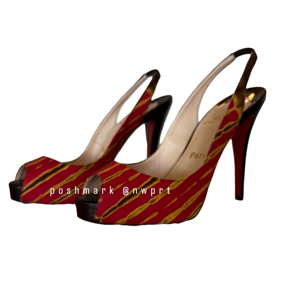 CHRISTIAN LOUBOUTIN Numero No Prive Red Fabric Slingback Heels 38 7 7.5 - Picture 5 of 12